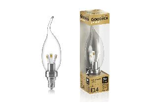 Лампа светодиодная Goodeck 3Вт Свеча на ветру прозрачная 230В 2700K E14 GL1005011103