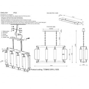Подвесная люстра Crystal Lux TOMAS SP8 L1000 CHROME
